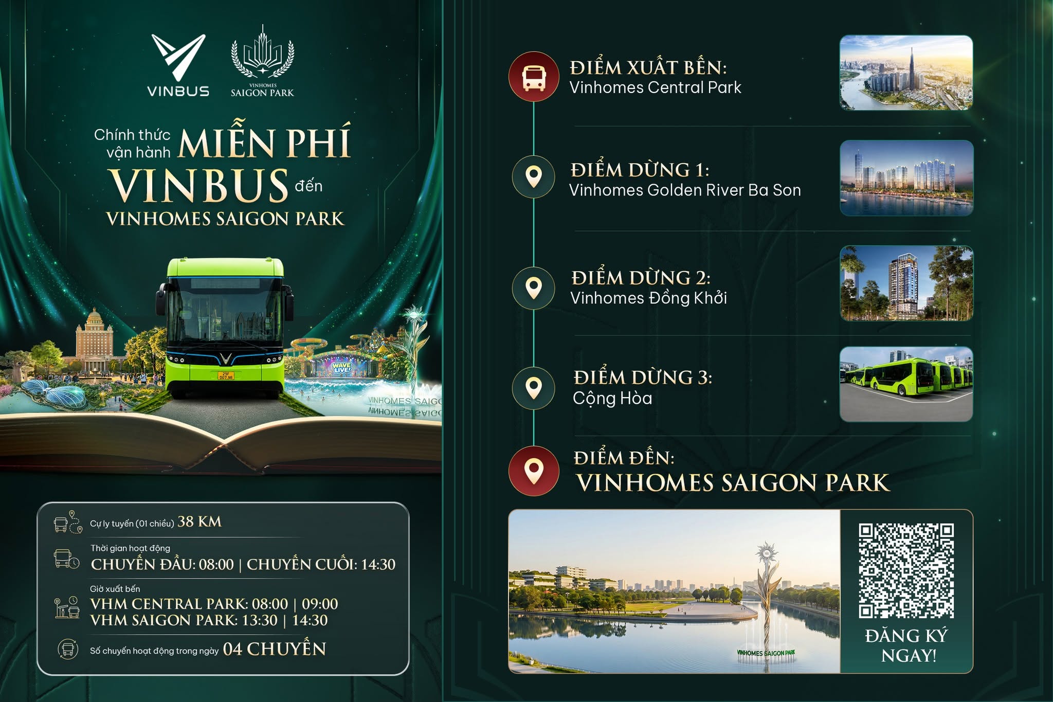 Xe buýt miễn phí kết nối Vinhomes Central Park và Saigon Park Hóc Môn